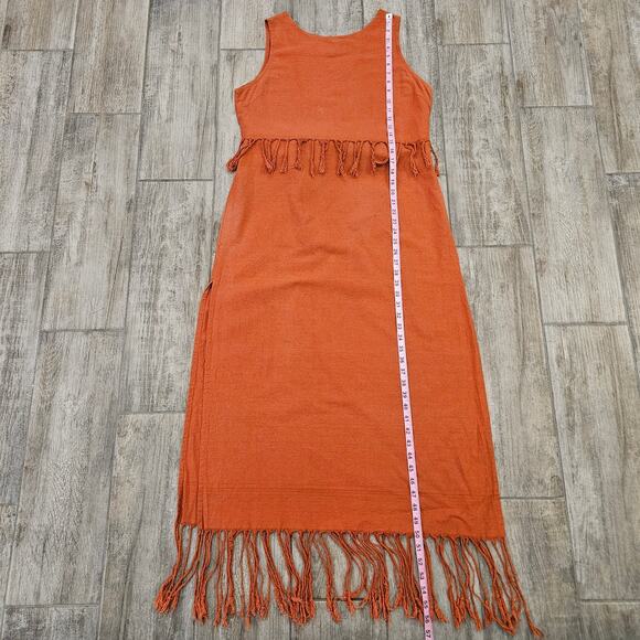 Chintamani Chakruna Raw Cotton Fringe Maxi Dress Women’s XL Ochre Boho Goddess - Picture 3 of 12